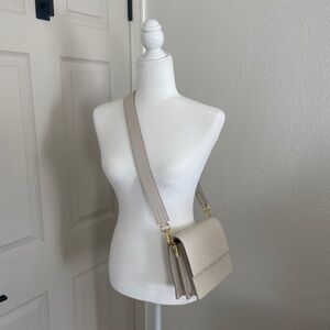 JW PEI Cream Mini Flap Croc Embossed Faux Leather Shoulder Bag